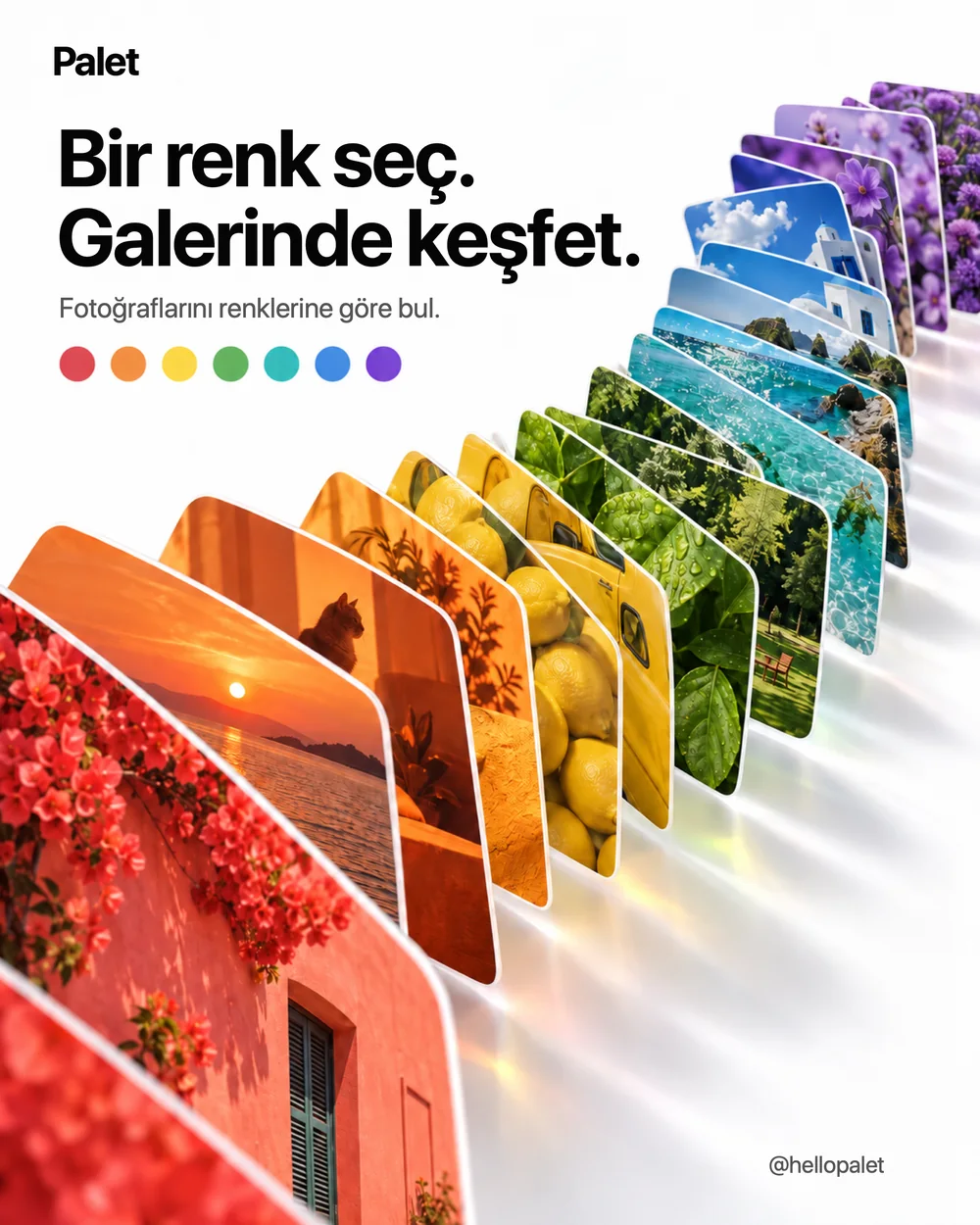 Bir renk seç. Galerinde keşfet. — Palet lansman postu, AI destekli görsel