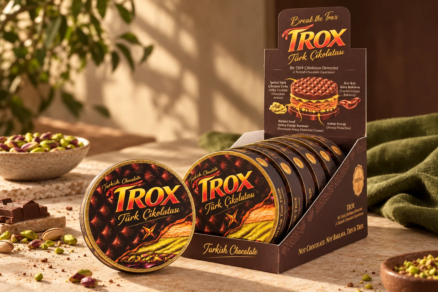 Gerçek basılı TROX karton kutu ve display referanslarıyla hazırlanan AI destekli editöryel sunum