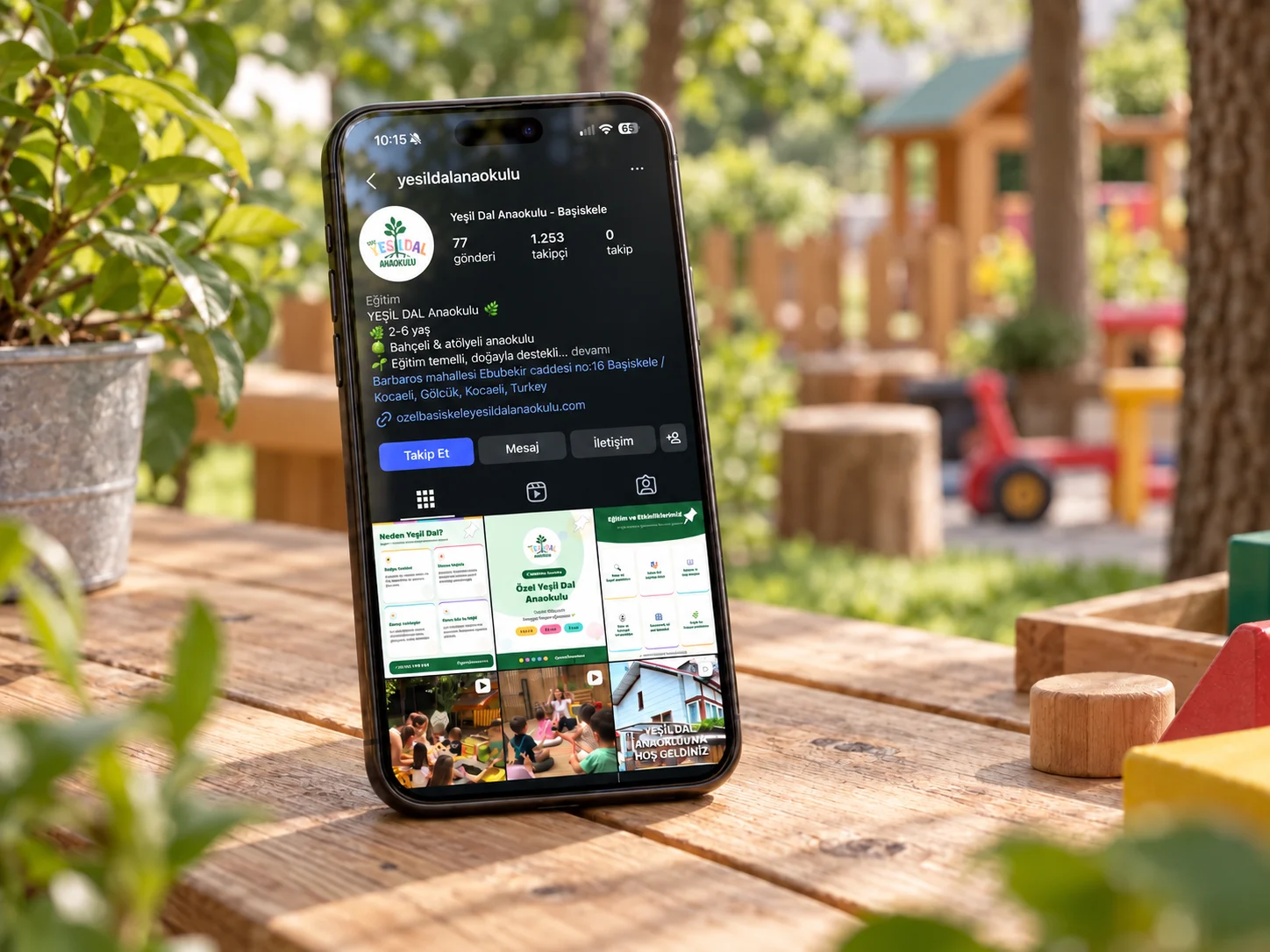 Yeşil Dal Anaokulu Instagram profilinin doğal bahçe masasında AI destekli sunumu