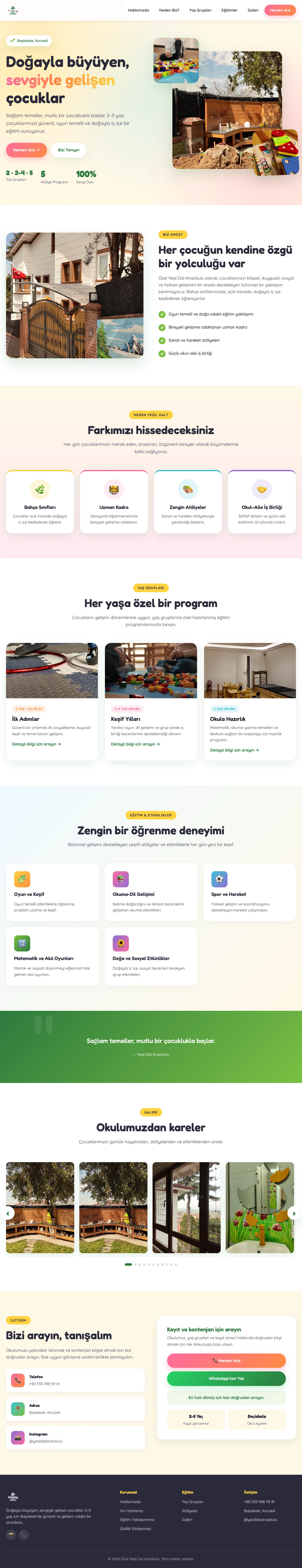 Yeşil Dal web tasarımının tamamı, masaüstü görünüm